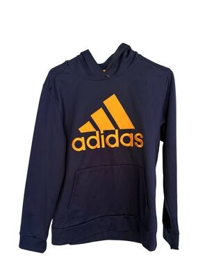 adidas Navy Pullover Hoodie with Orange Logo